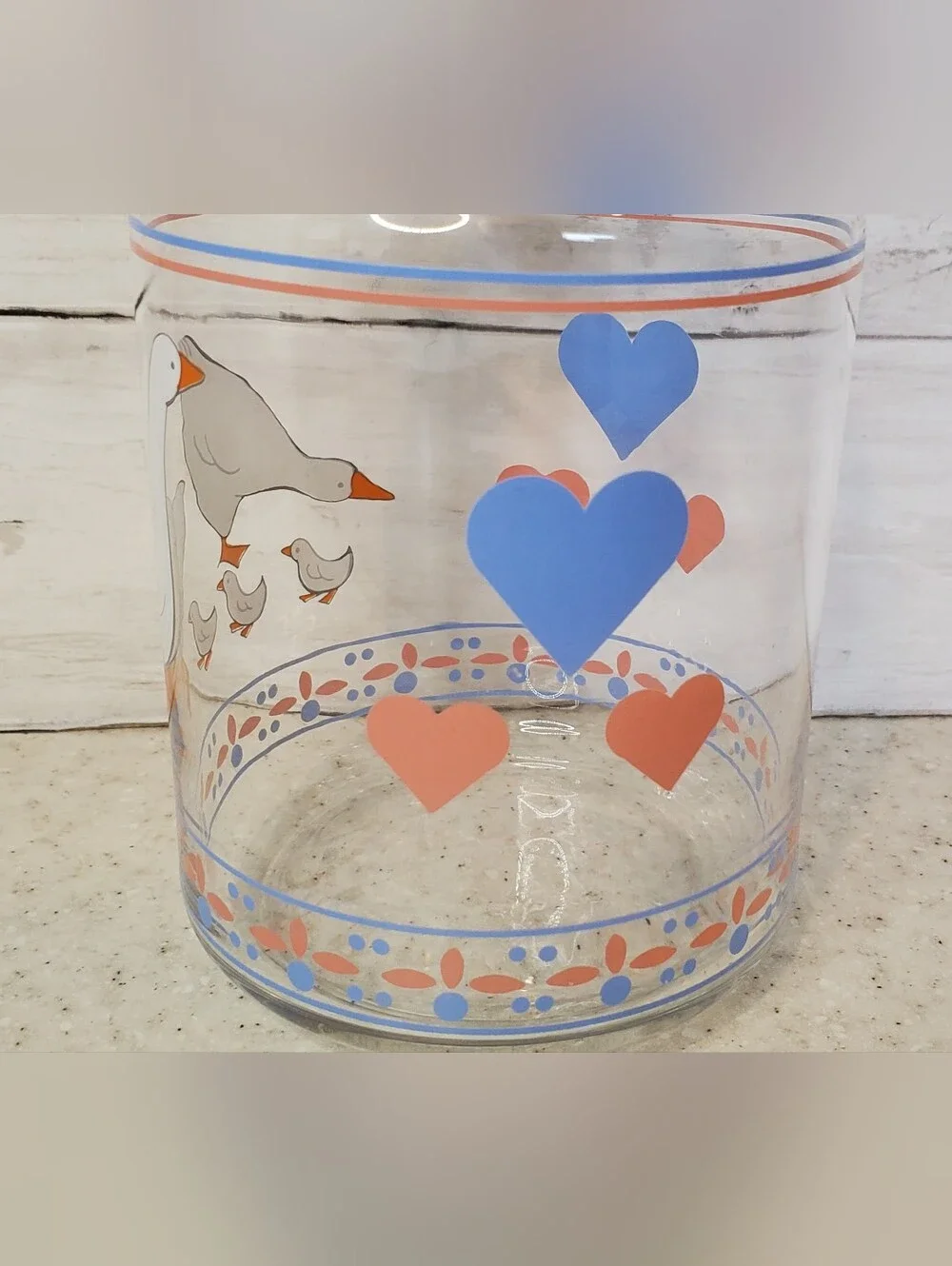 Vintage Luminarc Style Goose Hearts Glass Canister Jar w Lid Cottagecore 8x4